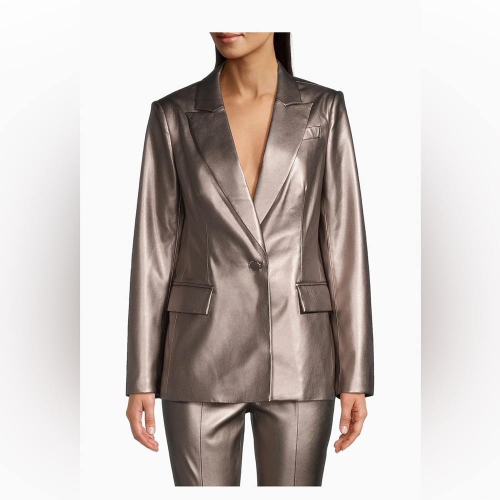Milly size 12 silver Alexa faux leather blazer jacket